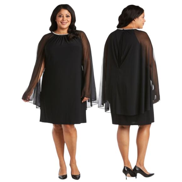 R&M Richards Short Cape Dress Black 20W - Picture 1 of 7
